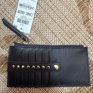 INC Black Leather Card Holder with Gold Accents BNWT